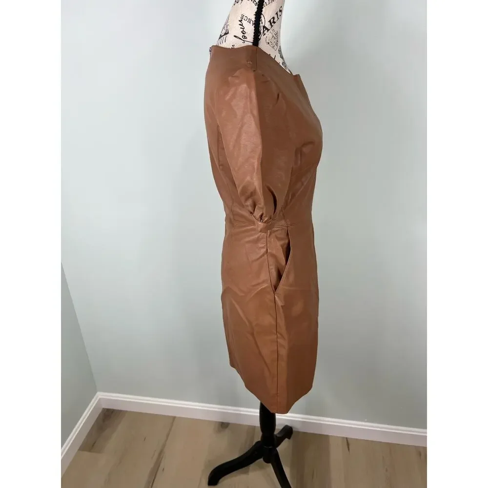 Cupcake & Cashmere Maggie Dress Brown Faux Leather Mini Dress with pockets - Picture 6 of 16